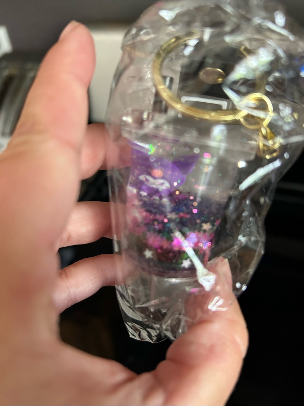 4/&50 Kuromi Clear Glitter Star Keychain Phone Charm - Purple